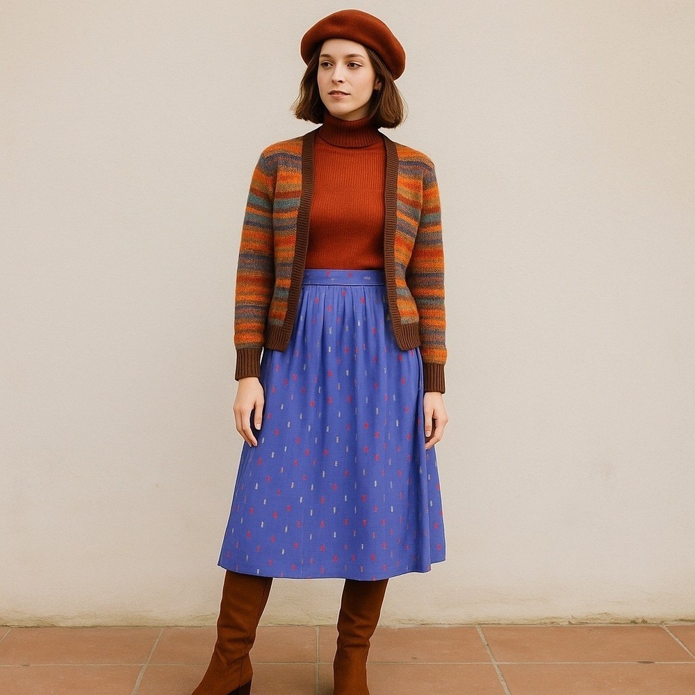 Vintage Jack‎ Winter Pleated Skirt Womens 8 Periwinkle Geometric Midi Eclectic
